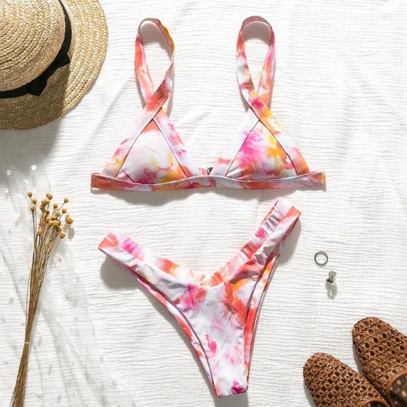 Other - SOLD OUT CLEARANCE Pink & Orange Tie Dye Cheeky Triangle Bikini Set